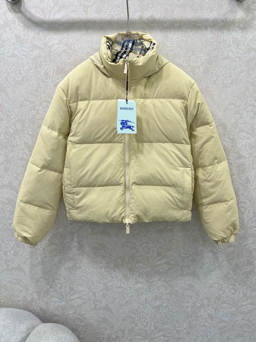 Burberry Reversible Vintage Check Down Jacket, Solid Canary Yellow and Classic Check Patterns