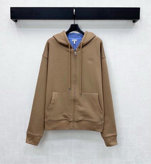 Loewe Cotton Hoodie with Totem Embroidery and Adjustable Drawstring Design