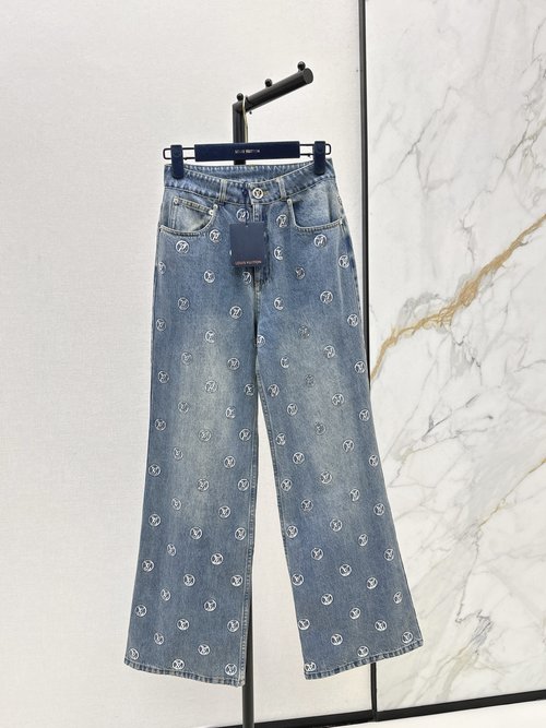 Louis Vuitton Ski Series Gold Bead Denim Straight-Leg Pants in One Color