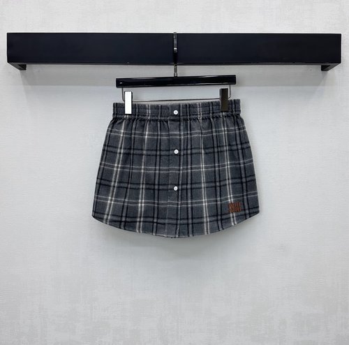 Miu Miu Wool Checked High-Waisted Skirt with Button Detail and Logo Accents - Timeless Charm