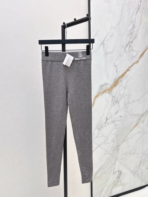 Brunello Cucinelli Essential Logo-Decorated Wool Knit Leggings with Slimming Effect