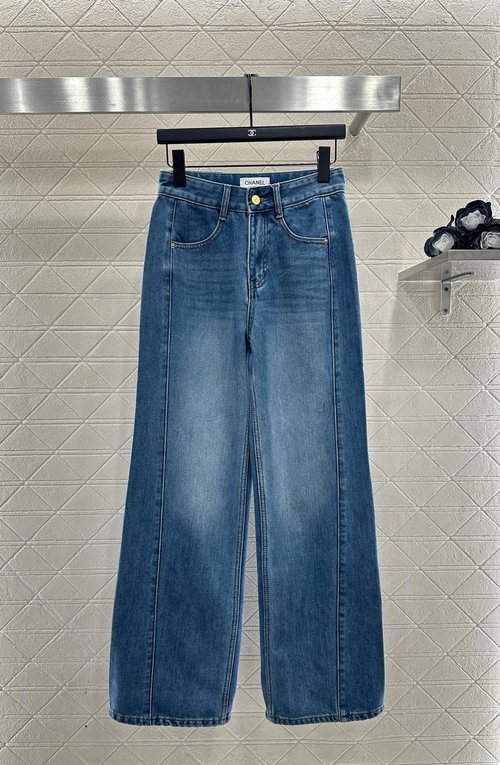 Chanel Vintage Fleece Lined High-Waisted Wide-Leg Jeans