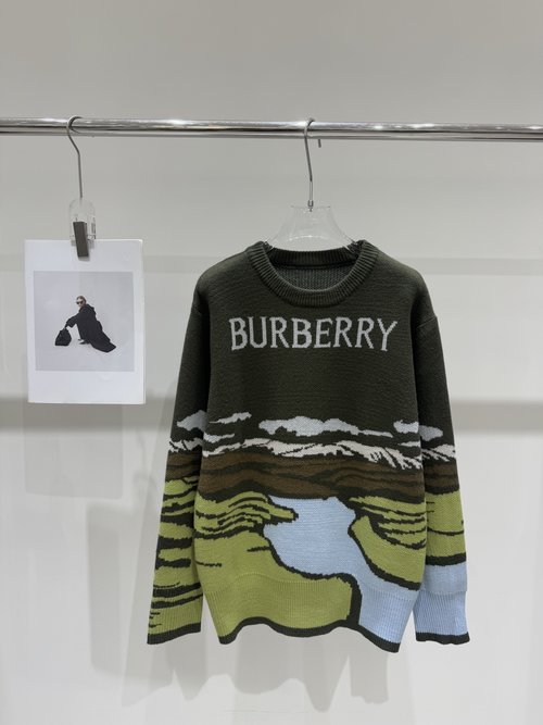 Burberry New Arrival: Landscape Pattern Round Neck Knitted Long Sleeve