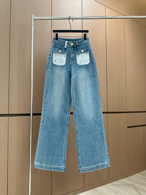 Chanel New Style Spliced Tweed Double-pocket Jeans with Unique Design