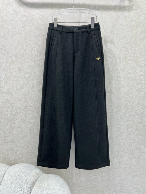 Prada Classic Triangle Logo Wide-Leg Pants with Flattering Silhouette and Comfort