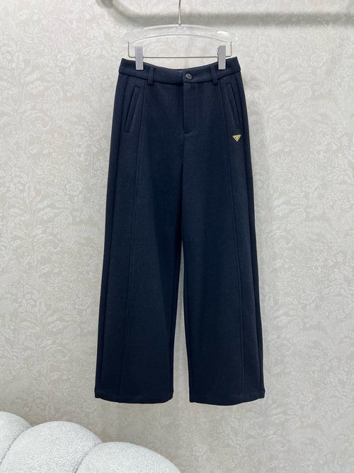 Prada Classic Triangle Logo Wide-Leg Pants with Flattering Silhouette and Comfort