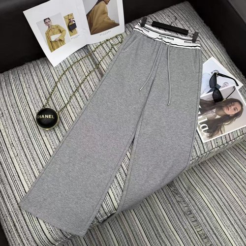 Miu Miu Recommended Letter Waist Design Relaxed Wide-Leg Pants