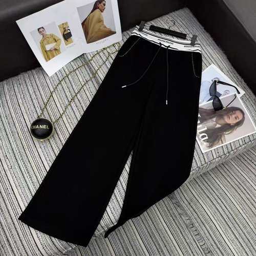 Miu Miu Recommended Letter Waist Design Relaxed Wide-Leg Pants