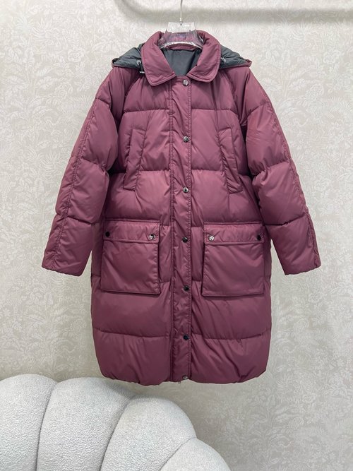 Brunello Cucinelli Long Down Jacket with Detachable Hood, Windproof and Warm Memory Fabric