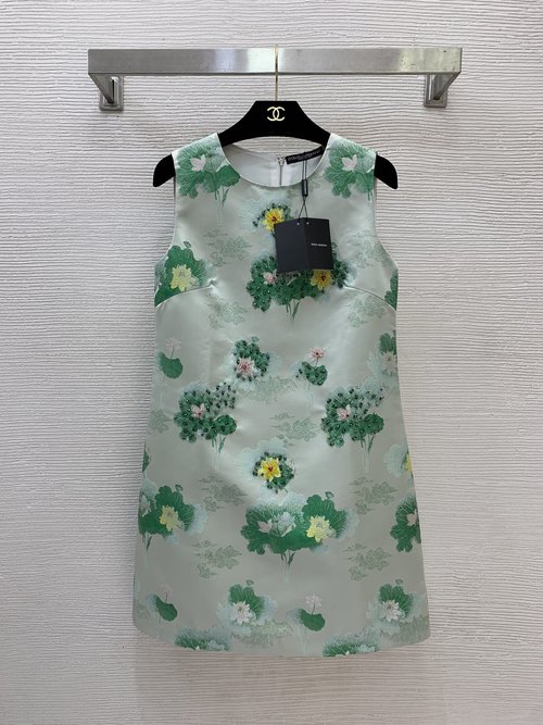 Dolce & Gabbana Embroidered Sleeveless Dress with Watercolor Jacquard