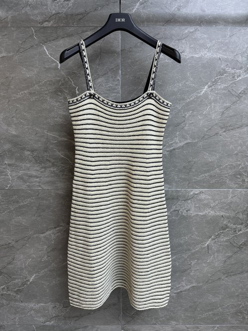 Dior Spring Striped Knit Dress with Anchor Buttons, Cotton Knit