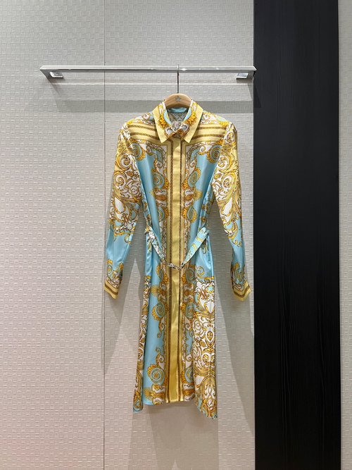 Versace Resort-Style Silk Dress with Medusa Belt and Pockets
