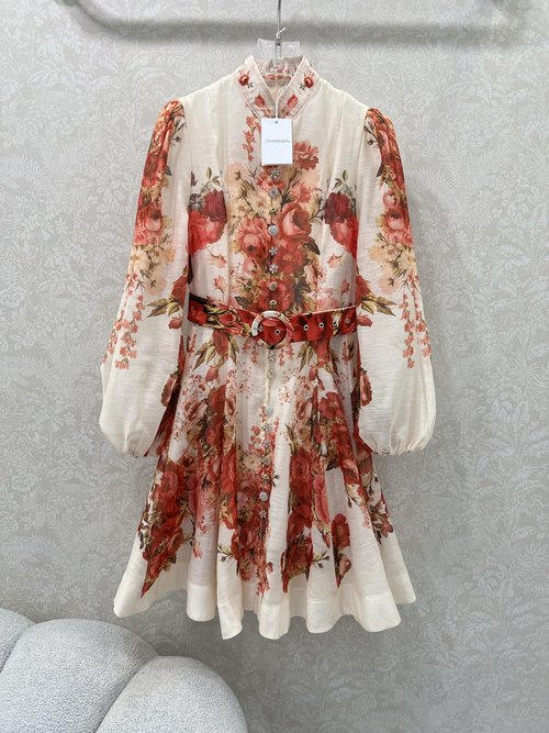 Zimmermann Rose-Embroidered Collared Short Dress, Elegant & Sophisticated