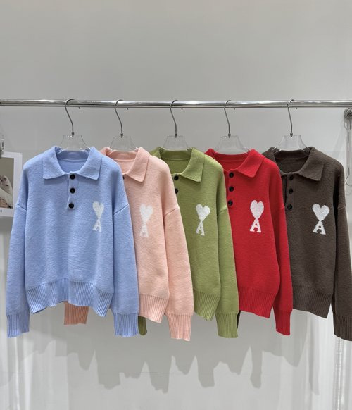 Ami New Solid-color Polo with Embroidered Heart