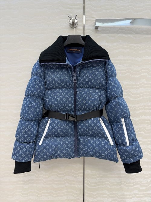 Louis Vuitton MONOGRAM Denim Collared Down Jacket, Soft and Fashionable