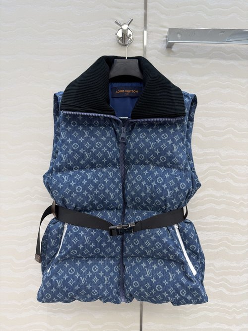 Louis Vuitton Ski Series MONOGRAM Denim Plaid Collar Down Vest, Soft and Stylish