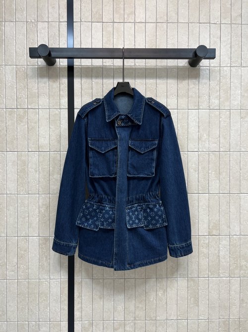 Louis Vuitton Denim Jacket with Monogram Pockets and Waist-Cinching Feature