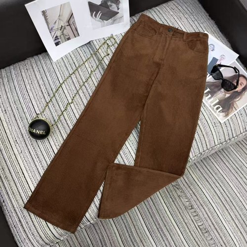 Miu Miu Exclusive Vintage Caramel Corduroy Straight-Leg Trousers with Logo Embroidery