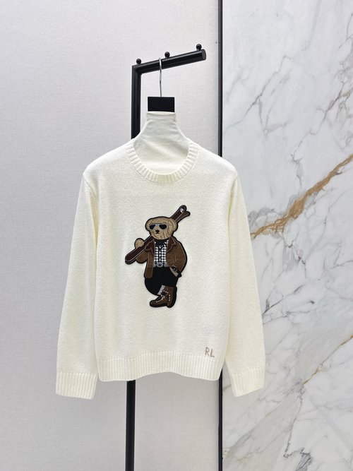 Loro Piana Skiing Bear Sweater, Casual American Style with Embroidery