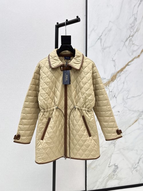 Polo Ralph Lauren Quilted Cotton Coat with Contrast Leather Trim