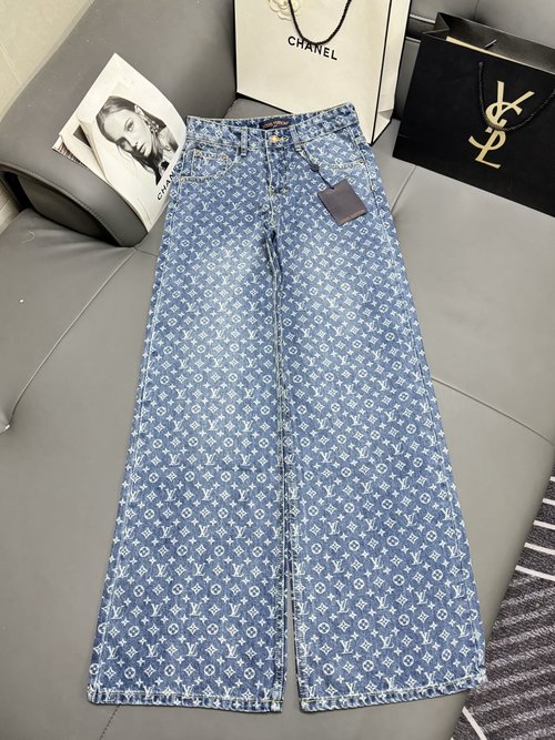 Louis Vuitton Laser Burned Full-printed Jeans for All Tops