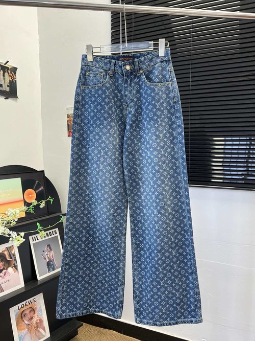 Louis Vuitton High-Rise All-Over Jacquard Denim Jeans – Classic Blue, Custom Fabric, Elegant Daily