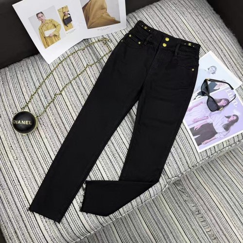 Chanel High-Waisted Jeans with Double C Logo for Warmth