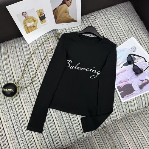 Balenciaga Recommended Embroidered Letter Round Neck Long Sleeve Top in Two Color Options