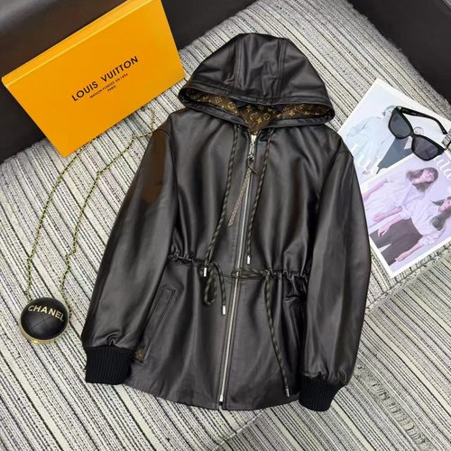 Louis Vuitton Sheepskin Hooded Jacket with Logo Details