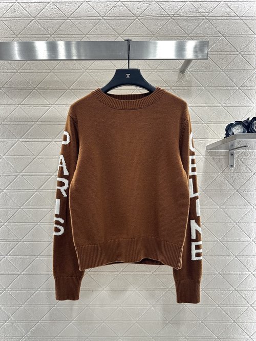 Celine Elegant Knitted Pullover with Embroidered Letter Logo