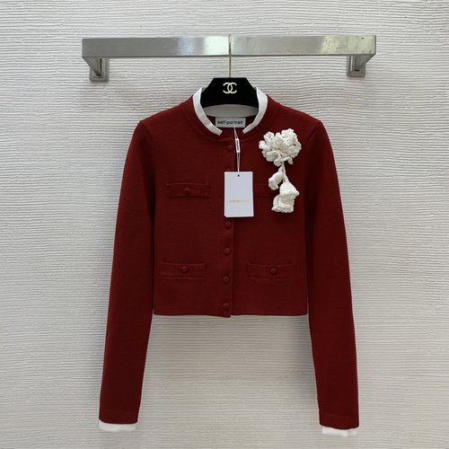 Prada Customized Knit Open Cardigan with Flower Brooch
