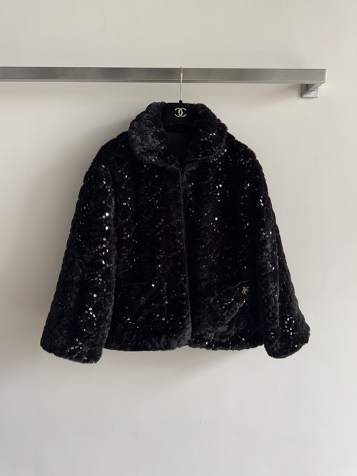 Chanel Coco Neige Ski Faux Fur Short Sequin Jacket, Unique and Cozy