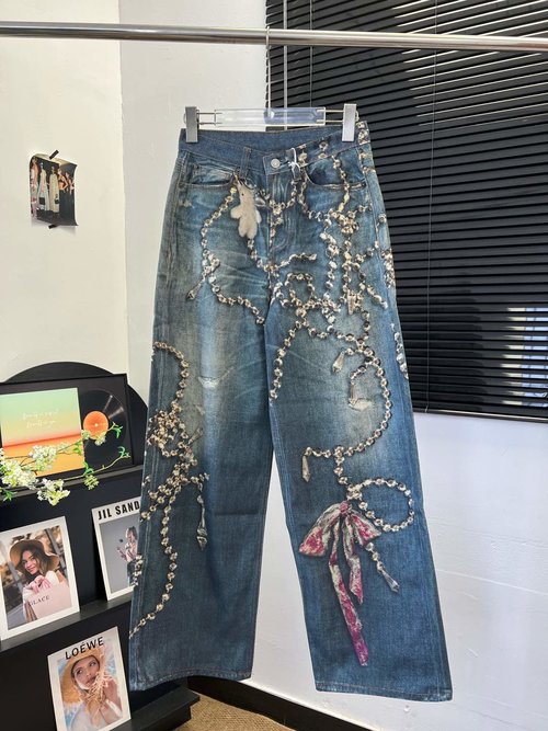 Louis Vuitton Straight-Leg Pants with 3D Bow and Rabbit Chain and Custom Hardware