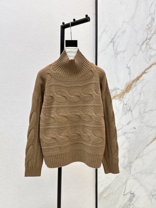 Max Mara High-Level Lazy Turtleneck Sweater with Button Flower