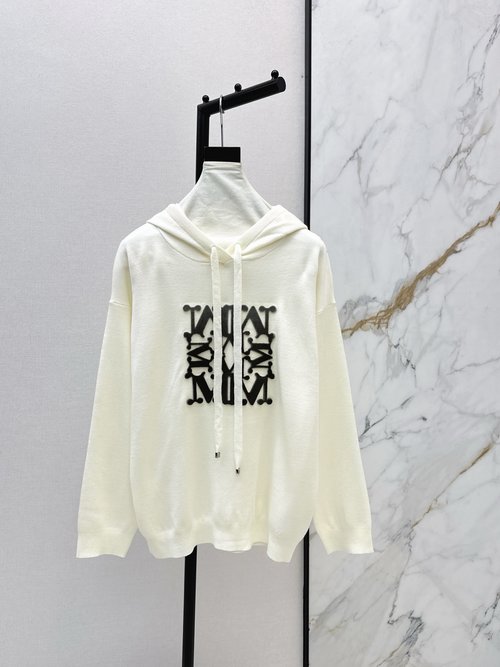 Max Mara Flocked Logo Hoodie with Custom Metal Bell, Five Colors