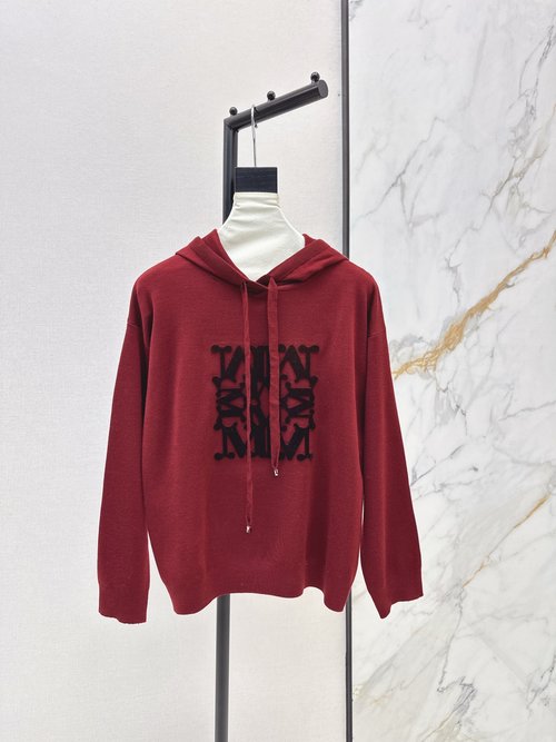 Max Mara Flocked Logo Hoodie with Custom Metal Bell, Five Colors