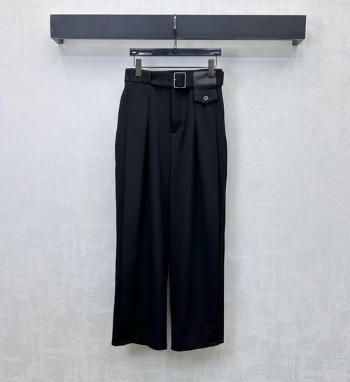 Loewe Customized Twill Cotton High-Waisted Wide-Leg Suit Pants with Leather Logo Belt