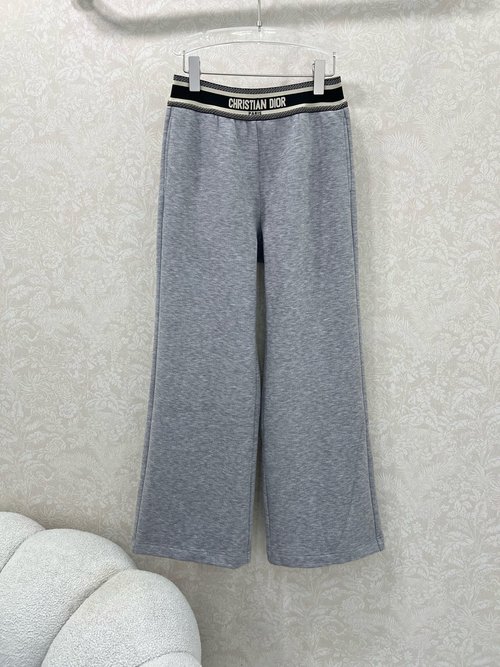 Dior Letter Elastic Waistband High-Waist Wide-Leg Pants with Flattering Silhouette