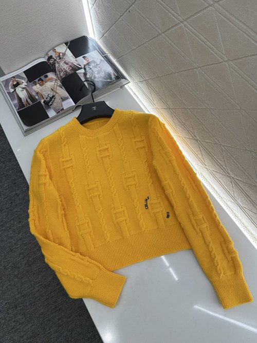 Celine Custom Wool Round-Neck Pullover with Chain Buckles and Logo