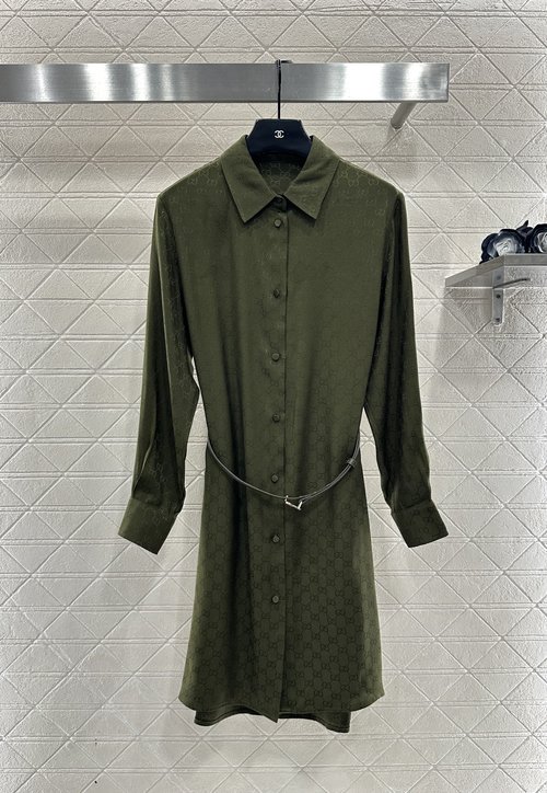 Gucci Jacquard Belted Dress with Double G Pattern, Elegant and Sophisticated