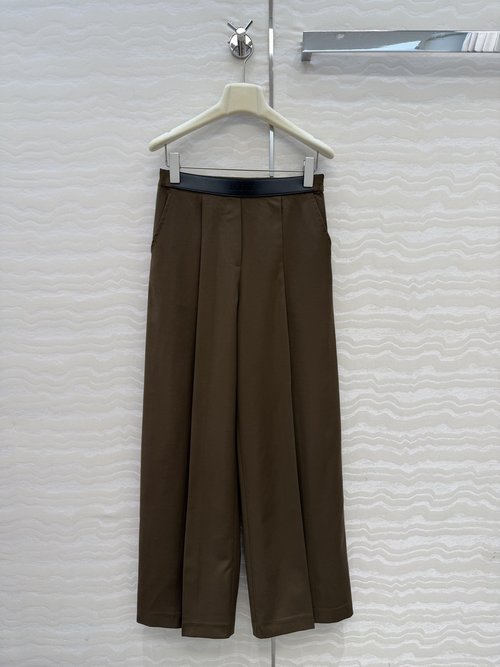 Loewe Pleated Wide-leg Trousers with Leather Belt and Logo Waist Patch