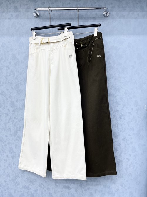 Miu Miu Embroidered Cotton Casual Pants