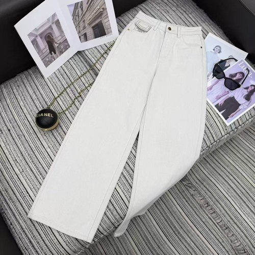 Chanel Fleece-Lined Wide-Leg Jeans with Double C Logo Pocket