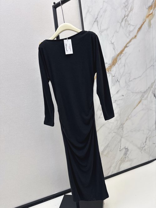 Chanel Fashionable Ruffled Long One-Shoulder Cotton Dress, Versatile Design