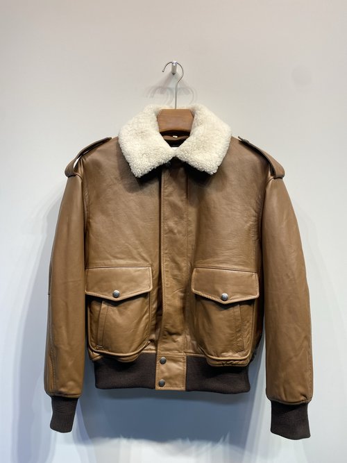 Yves Saint Laurent Imported Leather Flight Jacket with Detachable Furry Collar