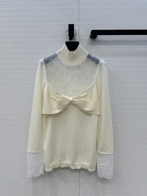 Valentino Highly Recommended Wool Sweater with Lace Bow Detail for an Elegant Appearance