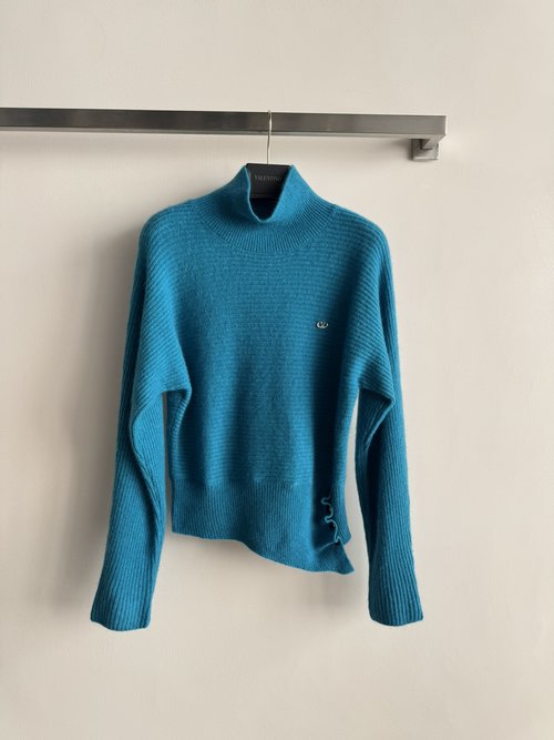 Valentino Sophisticated High Collar Striped Sweater with Logo