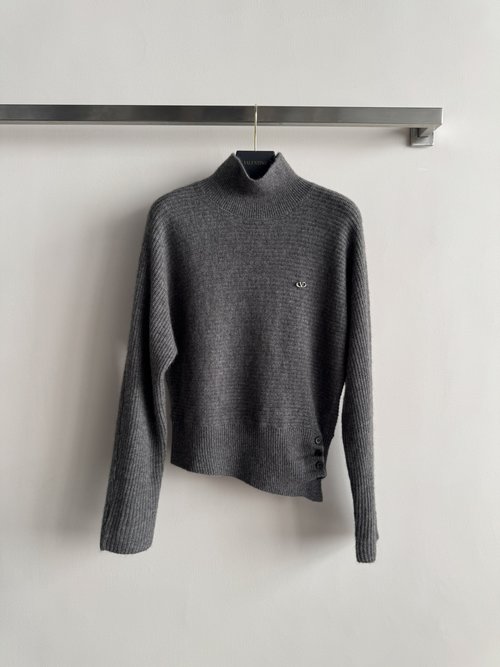 Valentino Sophisticated High Collar Striped Sweater with Logo