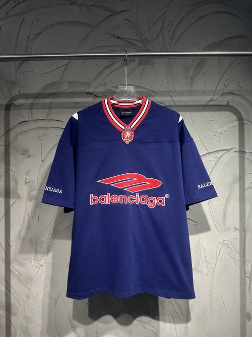 Balenciaga Football Collection Short Sleeve Jersey with Embroidered Lion Logo