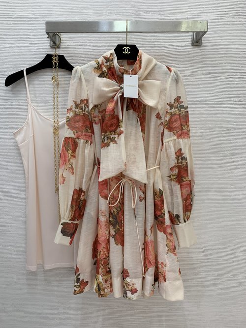 Zimmermann Floral Lantern Sleeve Dress with Matching Belt